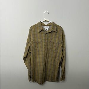 Columbia Men’s Yellow and Olive Plaid Button-Up Shirt XL